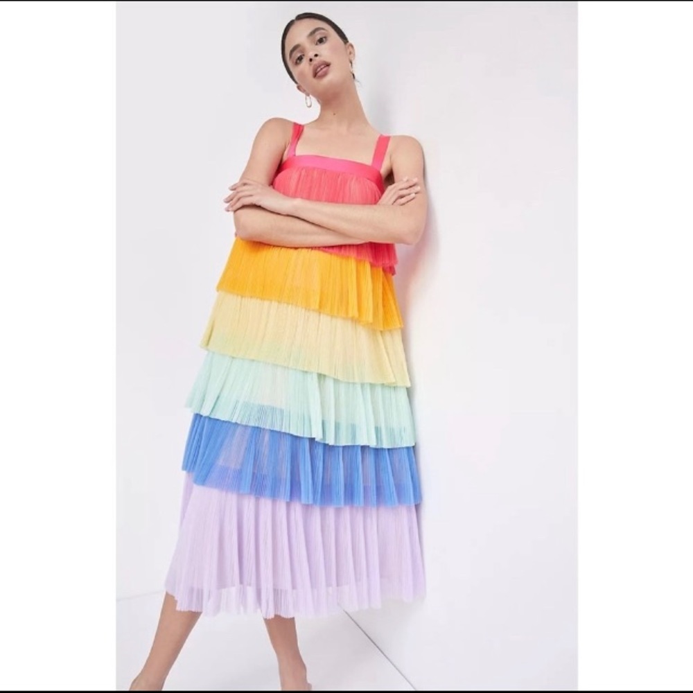 Anthropologie Hutch Rainbow Tiered Tulle midi dress